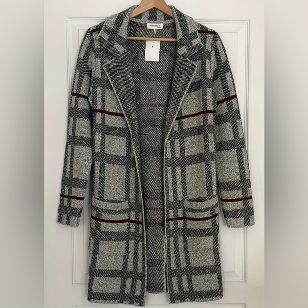 Gray Plaid Women's Sweater Coat